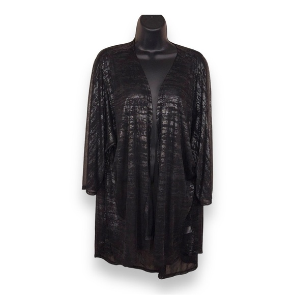 LARGE LULAROE BLACK SILVER SHRUG LIGHTWEIGHT GOTH FLOWY - Picture 1 of 12